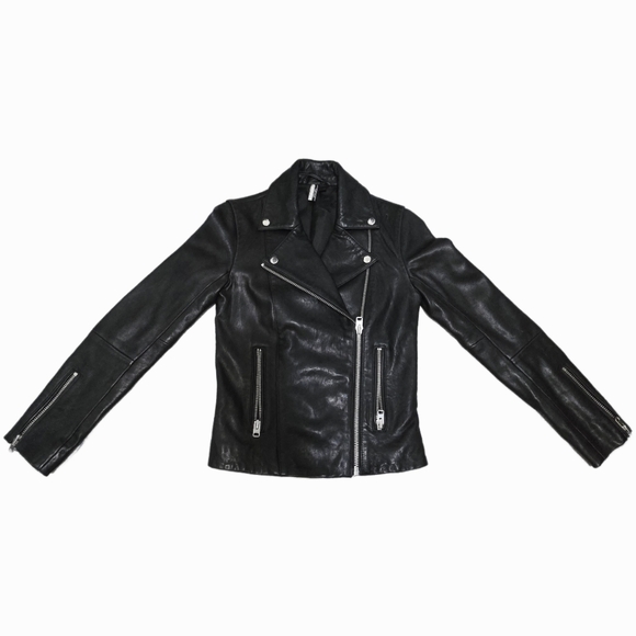 Topshop Real Leather Moto Biker Jacket Size 2 - Picture 8 of 16